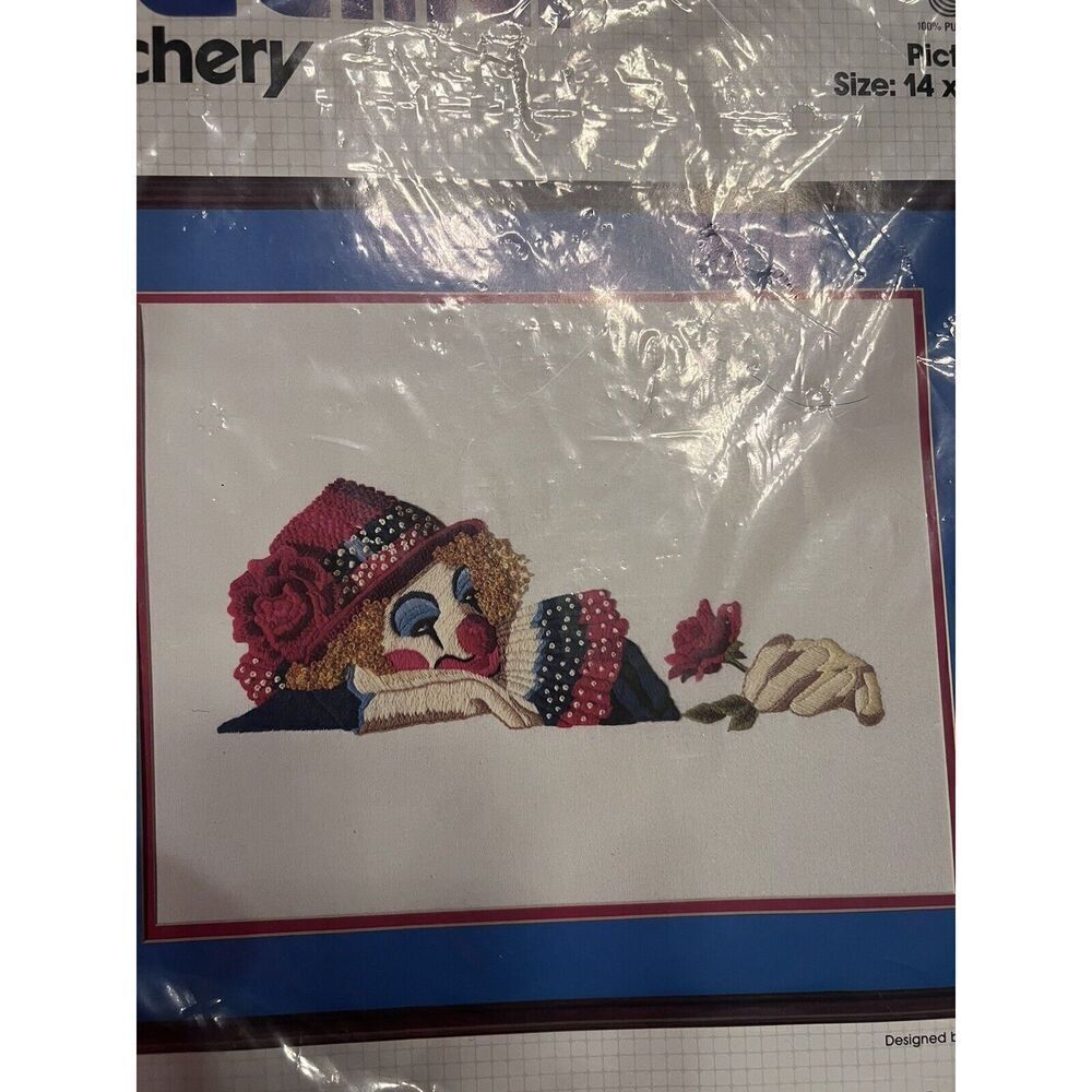 Bucilla Stitchery Kit 14” x 18” Clown in Repose Vintage 1980s 100% Wool New - Picture 2 of 5